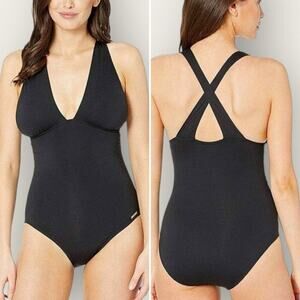 NWT | Michael Kors | Ruched Cross-Back One-Piece Swimsuit | Black | Size 4